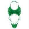 Agoky Women Shiny Glossy Bikini Swimsuit Halter Lingerie Exotic String One Piece Swimwear Green One Size view 2