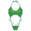 Agoky Women Shiny Glossy Bikini Swimsuit Halter Lingerie Exotic String One Piece Swimwear Green One Size view 3