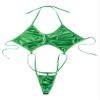Agoky Women Shiny Glossy Bikini Swimsuit Halter Lingerie Exotic String One Piece Swimwear Green One Size view 4