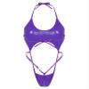 Agoky Women Shiny Glossy Bikini Swimsuit Halter Lingerie Exotic String One Piece Swimwear Purple One Size view 3