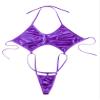 Agoky Women Shiny Glossy Bikini Swimsuit Halter Lingerie Exotic String One Piece Swimwear Purple One Size view 4