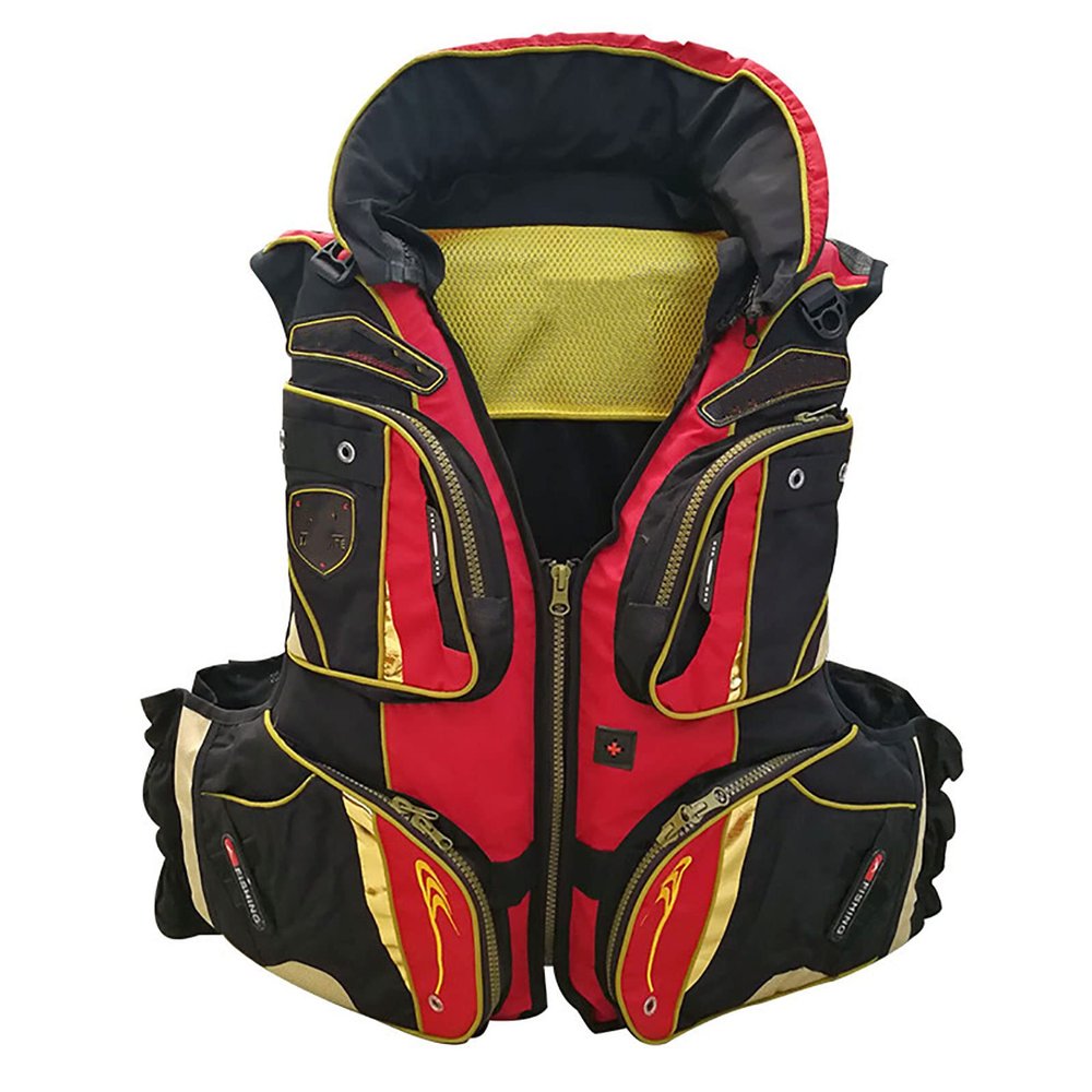 7HAHA3 Portable Fishing Vests Outdoor Activities Fishing Jacket Multi Pockets Adjustable Swimming Surfing Jacket Unisex,Red,2XL(175cm75kg)