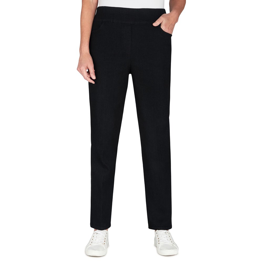 Alfred Dunner Womens Petite Super Stretch Mid- Rise Short Length Pant Black Size 8P