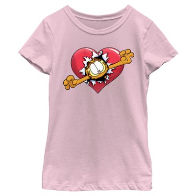 Fifth Sun Garfield Surprise Love Girls Short Sleeve Tee Shirt, Light Pink, Large