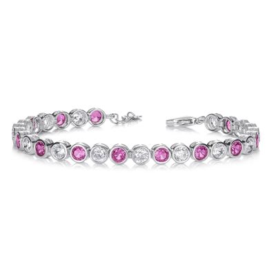 Diamond Treats 925 Sterling Silver Ruby Red Tennis Bracelet for Women, 7.5-8 Inch Bezel Set in Sterling Silver