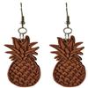 40mm Natural Wood Carved Pineapple Hawaiian Polynesian Dangle Dangling Hypoallergenic Surgical Steel Hook Earrings