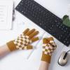 YOOJIA 1 Pair Checkered Knitted Gloves Full Finger Stretchy Gloves Winter Warm Mittens for Adults Kids Cycling Daily Use Yellow One Size view 2