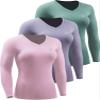 NELEUS Women's 3 Pack Compression Shirts Long Sleeve Yoga Athletic Running Shirts,V-Neck,Pink/Purple/Blackish Green,XL view 1