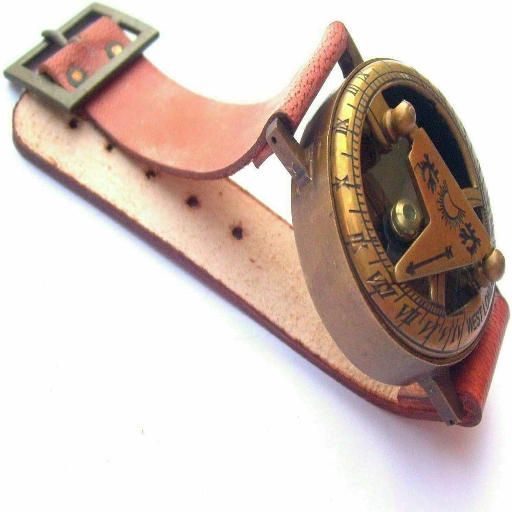 Antique Compass Wrist Watch Brass Sundial Nautical Leather Watch Compass Steampunk Gift