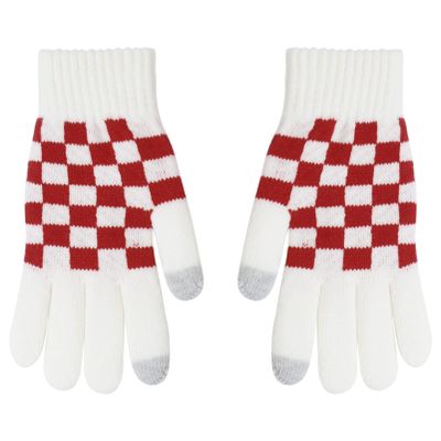YOOJIA 1 Pair Checkered Knitted Gloves Full Finger Stretchy Gloves Winter Warm Mittens for Adults Kids Cycling Daily Use White One Size