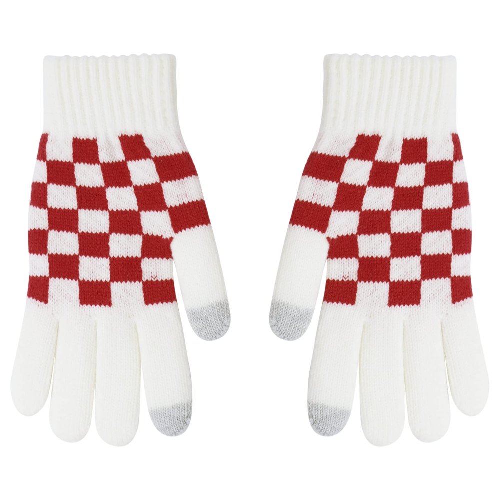 YOOJIA 1 Pair Checkered Knitted Gloves Full Finger Stretchy Gloves Winter Warm Mittens for Adults Kids Cycling Daily Use White One Size