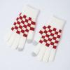 YOOJIA 1 Pair Checkered Knitted Gloves Full Finger Stretchy Gloves Winter Warm Mittens for Adults Kids Cycling Daily Use White One Size view 3