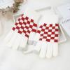 YOOJIA 1 Pair Checkered Knitted Gloves Full Finger Stretchy Gloves Winter Warm Mittens for Adults Kids Cycling Daily Use White One Size view 4