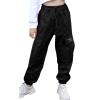 POLG Girls Cargo Jogger Pants Casual Hip Hop Dance Trousers Cotton Cargo Jogger Pants with Pockets Kids Clothes 3-12 Years (Black, 6-7Years) view 1