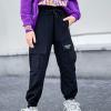 POLG Girls Cargo Jogger Pants Casual Hip Hop Dance Trousers Cotton Cargo Jogger Pants with Pockets Kids Clothes 3-12 Years (Black, 6-7Years) view 4