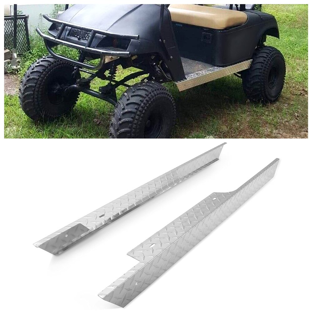 Kojem Silver Rocker Panel Diamond Compatible with 1994-2013 EZGO TXT Golf Cart Pair Aluminum Silver Side Plate Cover