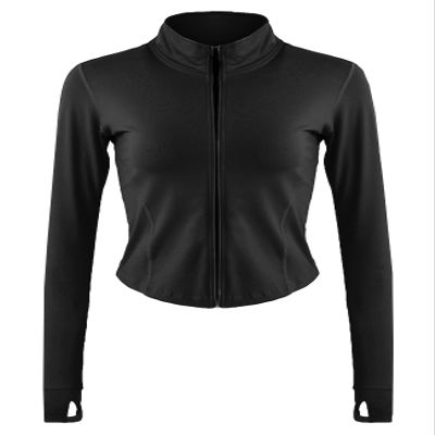 Flygo Women's Seamless Slim Athletic Full Zip Lightweight Workout Jacket with Thumb Holes(02 Black-M)