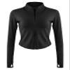 Flygo Women's Seamless Slim Athletic Full Zip Lightweight Workout Jacket with Thumb Holes(02 Black-M) view 1