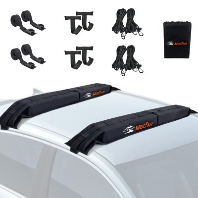 MeeFar Universal Car Soft Roof Rack Pads Luggage Carrier System for Kayak Surfboard SUP Canoe Include 2 Heavy Duty Tie Down Straps, 4 Tie Down Rope, 4 Quick Loop Strap and Storage Bag