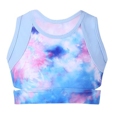 Daenrui Kids Girls Tie Dye Sleeveless Cutouts Waist Active Tank Crop Top Dance Workout Athletic Shirts Tops Sky Blue 12 Years