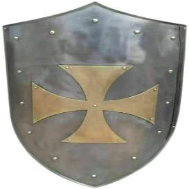 ARTIZANSTORE Medieval Warrior Viking Shield for Cosplay, Role-Play Medieval Knight Templar Brass Cross Shield 28" 18 Gauge Battle Heater Shield Shield Party Decor Costume Gifts