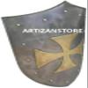 ARTIZANSTORE Medieval Warrior Viking Shield for Cosplay, Role-Play Medieval Knight Templar Brass Cross Shield 28" 18 Gauge Battle Heater Shield Shield Party Decor Costume Gifts view 2