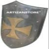 ARTIZANSTORE Medieval Warrior Viking Shield for Cosplay, Role-Play Medieval Knight Templar Brass Cross Shield 28" 18 Gauge Battle Heater Shield Shield Party Decor Costume Gifts view 3