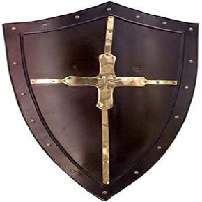 ARTIZANSTORE Medieval Knight Shield Brass Cross Templar Shield Fighting Shield Armour Shield Steel Medieval Warrior Viking Wooden Shield for Cosplay, Role-Play 18 Gauge Steel