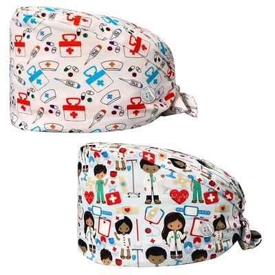 niaahinn Scrub Caps Women Dental Working Cap with Buttons Sweatband Adjustable Hats Tie Back Hats Headwear Fashion Printed Unisex (22240-2241)