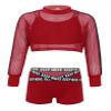 Daenrui Kids Girls Dance Outfits Mesh Fishnet Cropped Sweatshirt Top and Shorts Hip Hop Street Dance Clothes Red 14 Years view 1