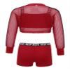 Daenrui Kids Girls Dance Outfits Mesh Fishnet Cropped Sweatshirt Top and Shorts Hip Hop Street Dance Clothes Red 14 Years view 2