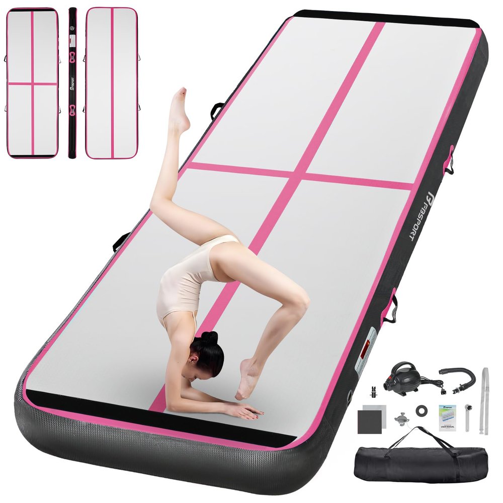FBSPORT 10ft Inflatable Air Gymnastics Mat Training Mats 4 inches Thickness Gymnastics Tracks for Home Use/Training/Cheerleading/Yoga/Water with Pump