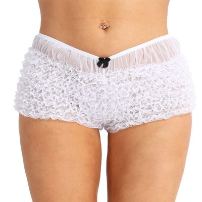 renvena Women's Ruffle Layered Bloomers Safety Tired Boyshorts Booty Pettipants Girlie Dance Shorts White One Size
