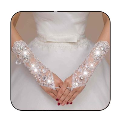 Latious Lace Wedding Gloves Fingerless White Bridal Gloves for Women and Bride