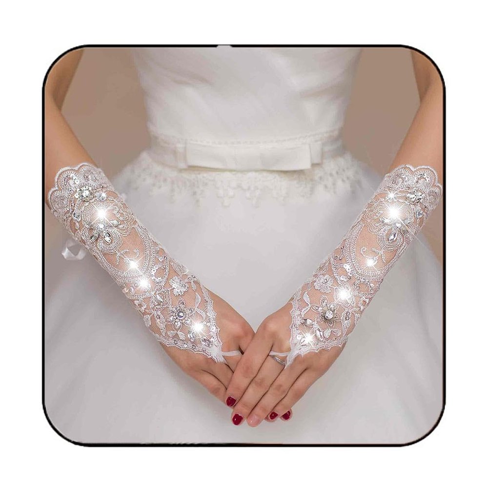 Latious Lace Wedding Gloves Fingerless White Bridal Gloves for Women and Bride