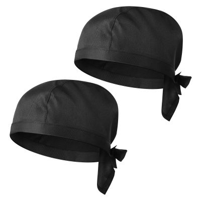 Tofficu Black Chef Hats for Men and Women Adjustable Ties Cotton Kitchen Hat Breathable Cooking Cap for Restaurant Bakery BBQ and Home Use 2 Pack