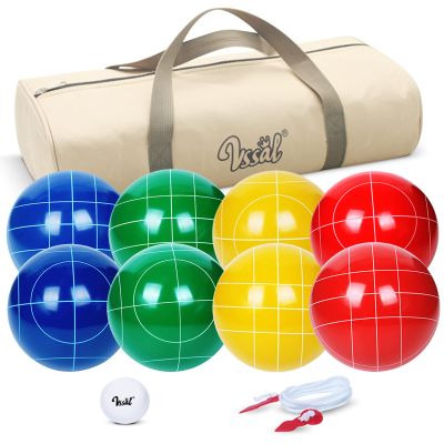 VSSAL Bocce Ball Set 107mm Regulation Size and Weight 920g for Professional Tournament, Backyard, Beach, Lawn Game with 8 Resin Bocci Balls, 60mm Pallino, Measuring Rope, Carrying Bag (Multi-Color)
