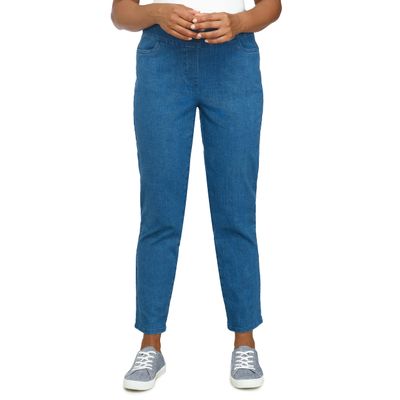 Alfred Dunner Womens Petite Super Stretch Mid- Rise Average Length Pant Medium Denim Size 8P