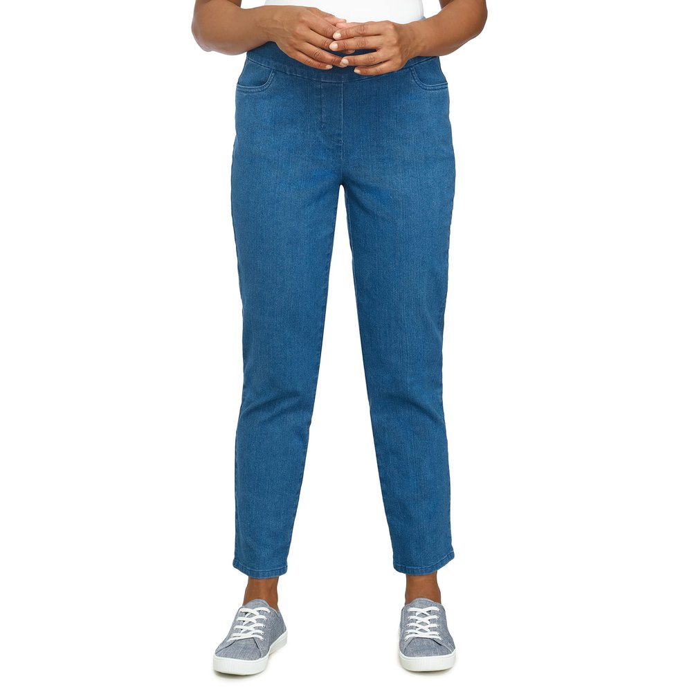 Alfred Dunner Womens Petite Super Stretch Mid- Rise Average Length Pant Medium Denim Size 8P