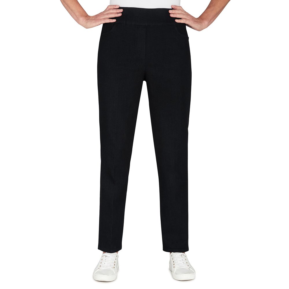 Alfred Dunner Womens Petite Super Stretch Mid- Rise Average Length Pant Black Size 6P