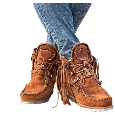 Bcshiye Women Casual Ankle Boots Winter Flat Fringe Mocassion Shoes Suede Tassel Booties Comfy Round Toe Walking Booties