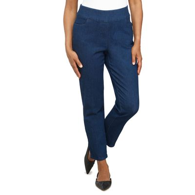 Alfred Dunner Womens Petite Super Stretch Mid- Rise Average Length Pant Dark Denim Size 6P