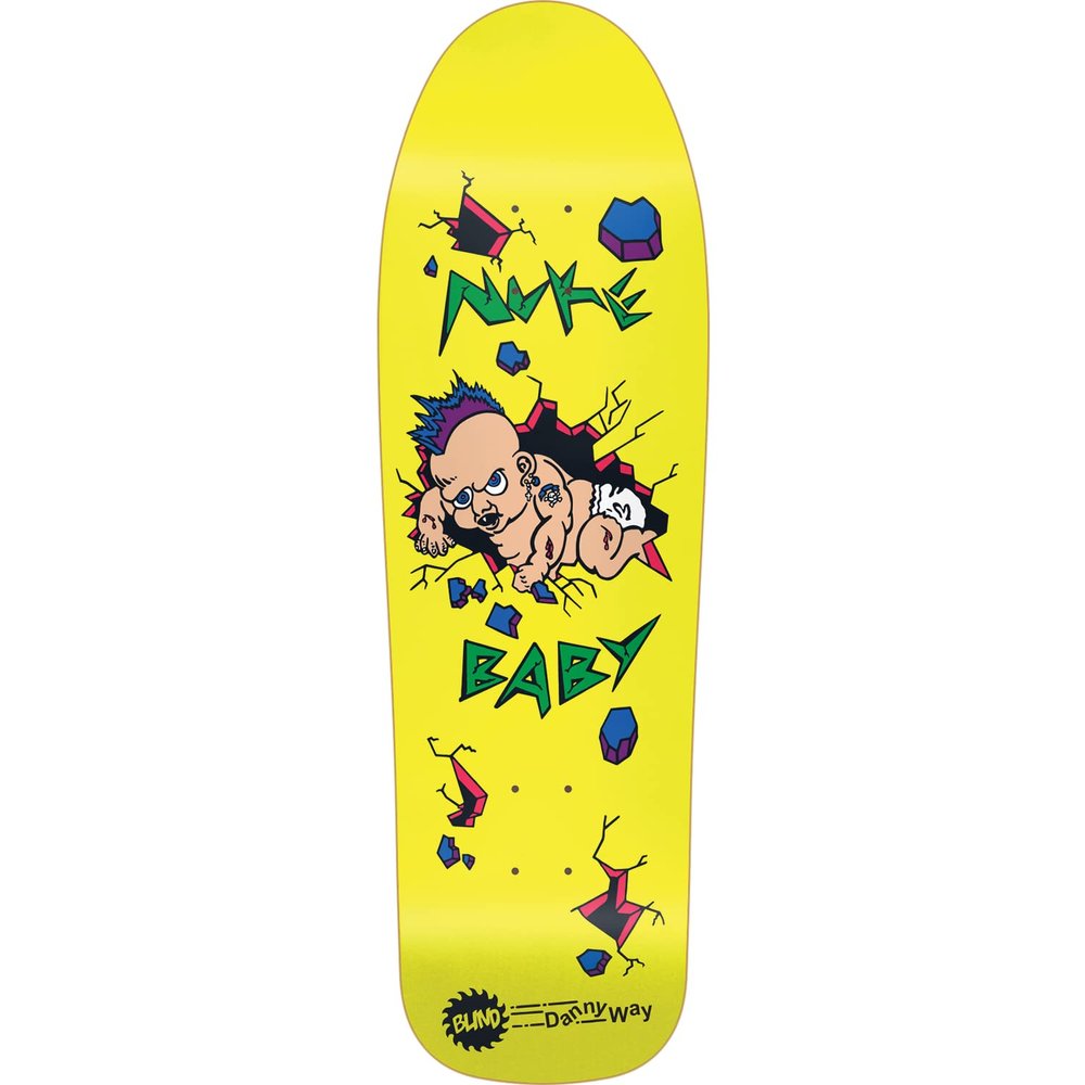 Blind Way Nuke Baby Skateboard Deck -9.7x31.7 Yellow Sp - (Bundled with Free 1'' Hardware Set)