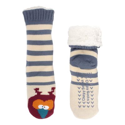BambooMN Extra Thick Fuzzy Thermal Cabin Fleece-lined Knitted Non-skid Crew Sock, Owl - Small - Medium - 1 Pair