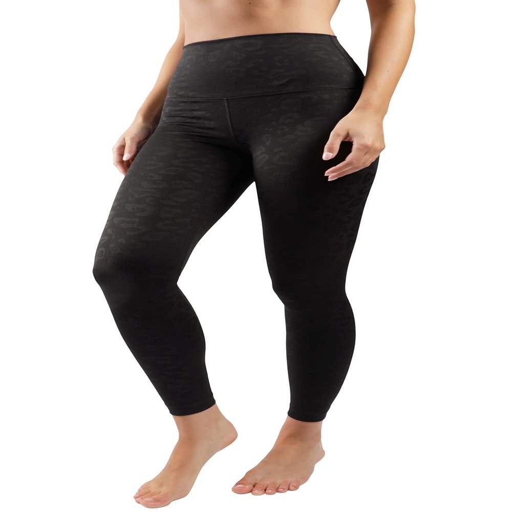 90 Degree By Reflex Performance Activewear - Printed Yoga Leggings - Leopard Black Elastic Free - Small
