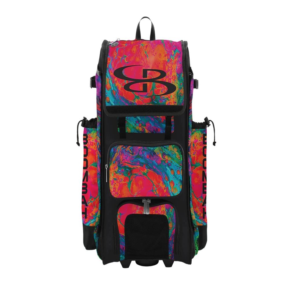 Boombah Rolling Catchers Superpack Baseball/Softball Gear Bag - 23-1/2" x 13-1/2" x 9-1/2" - Lava 3 Multi - Telescopic Handle - Holds 4 Bats - Wheeled Version