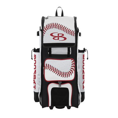 Boombah Rolling Catchers Superpack Baseball/Softball Gear Bag - 23-1/2" x 13-1/2" x 9-1/2" - Baseball 2 White/Red/Black - Telescopic Handle - Holds 4 Bats - Wheeled Version