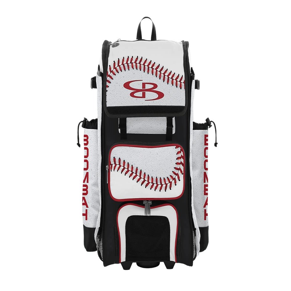 Boombah Rolling Catchers Superpack Baseball/Softball Gear Bag - 23-1/2" x 13-1/2" x 9-1/2" - Baseball 2 White/Red/Black - Telescopic Handle - Holds 4 Bats - Wheeled Version