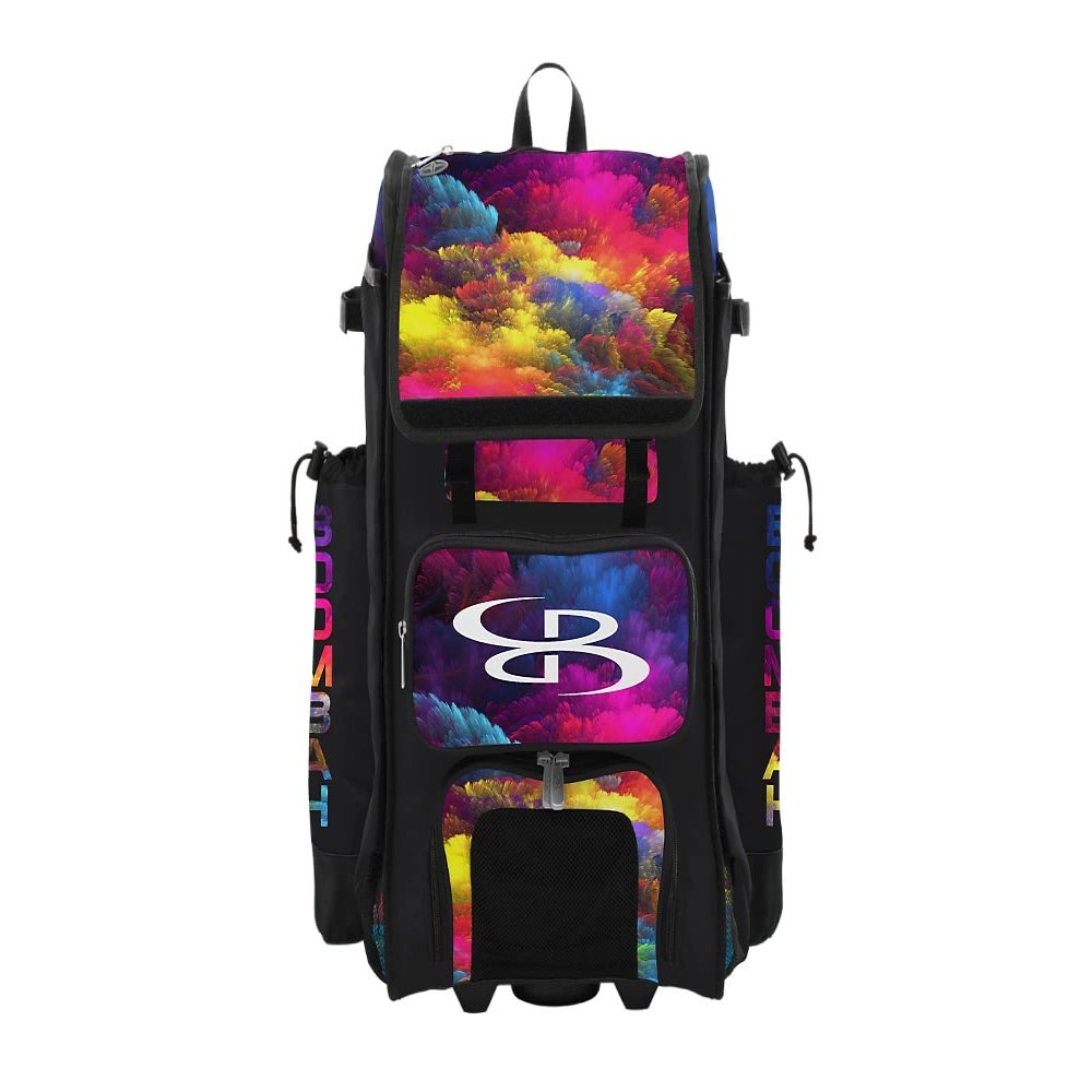 Boombah Rolling Catchers Superpack Baseball/Softball Gear Bag - 23-1/2" x 13-1/2" x 9-1/2" - Burst Multi - Telescopic Handle - Holds 4 Bats - Wheeled Version