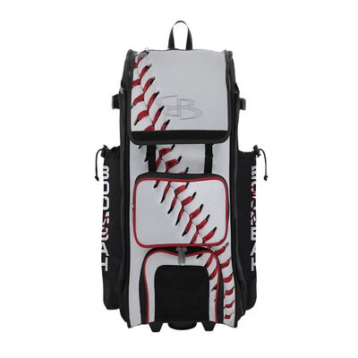 Boombah Rolling Catchers Superpack Baseball/Softball Gear Bag - 23-1/2" x 13-1/2" x 9-1/2" - Homerun Baseball White/Black/Red - Telescopic Handle - Holds 4 Bats - Wheeled Version